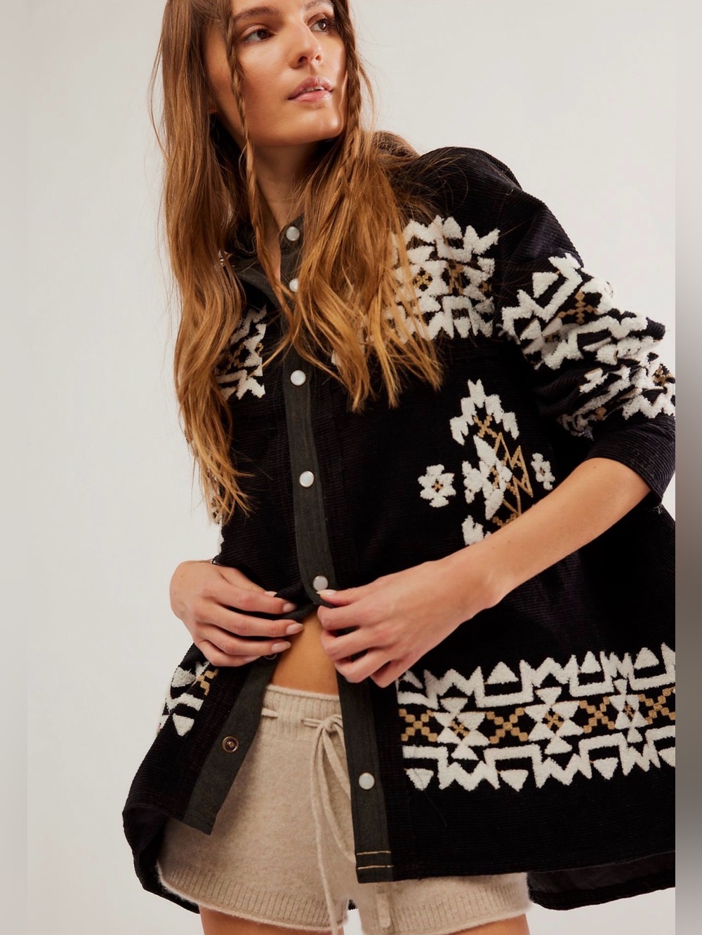 Free People We The Free Cozy Up Embroidered Shirt Jacket